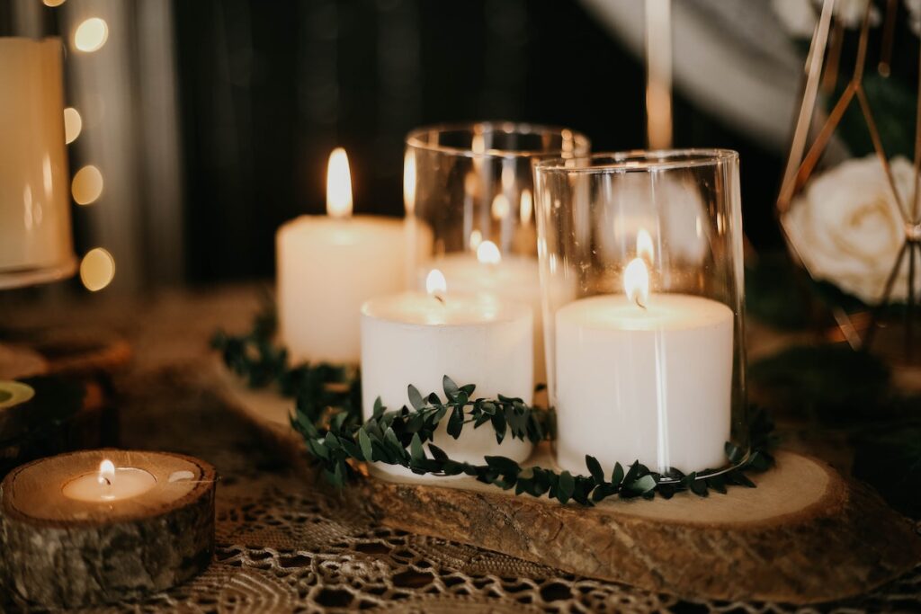 Candles can help set the mood. Setting the mood is helpful when you're trying to find ways to reduce holiday stress. 