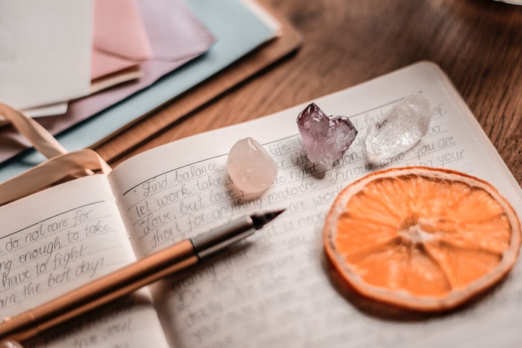 Crystals and journaling during the July new moon.