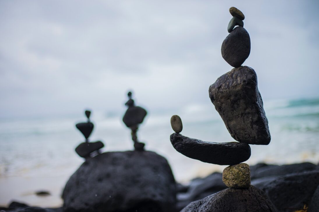 Rocks mindfully balanced on top of each other. 