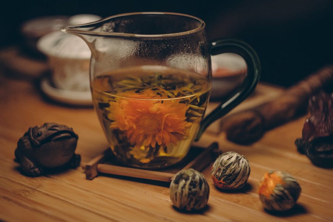 A blooming cup of hot tea 