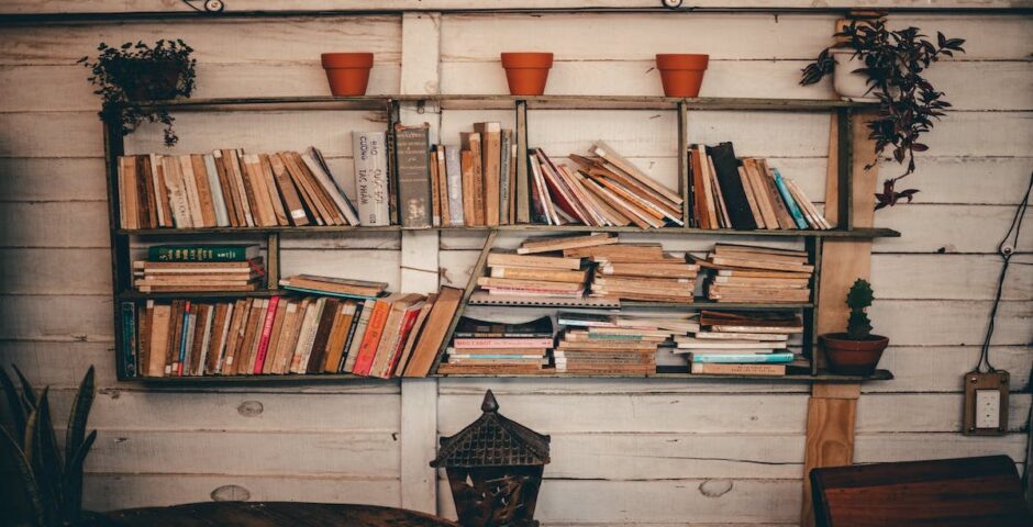 A book shelf of life changing self-help books